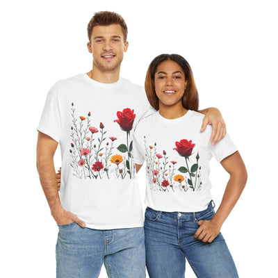 Wildflowers and a Red Rose, Graphic T-Shirts for Women, Floral Shirt, Womens Short Sleeve, Ladies Graphic Tees #5006TTS