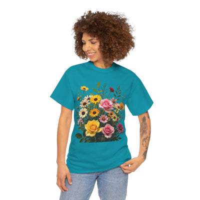 Wildflowers and Pink & Yellow Roses, Graphic T-Shirts for Women, Floral Shirt, Womens Short Sleeve, Ladies Graphic Tees #5150TTS