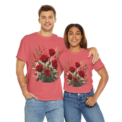 Wildflowers and Red Roses, Graphic T-Shirts for Women, Floral Shirt, Womens Short Sleeve, Ladies Graphic Tees #5129TTS