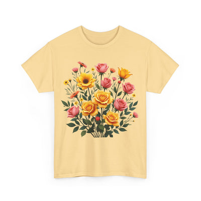 Wildflowers and Pink & Yellow Roses, Graphic T-Shirts for Women, Floral Shirt, Womens Short Sleeve, Ladies Graphic Tees #5139TTS