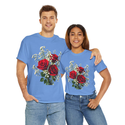 Wildflowers and Red Roses, Graphic T-Shirts for Women, Floral Shirt, Womens Short Sleeve, Ladies Graphic Tees #5127TTS