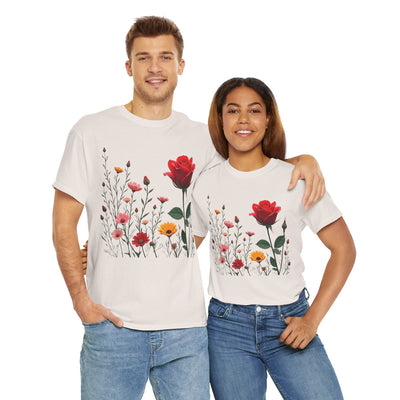 Wildflowers and a Red Rose, Graphic T-Shirts for Women, Floral Shirt, Womens Short Sleeve, Ladies Graphic Tees #5006TTS