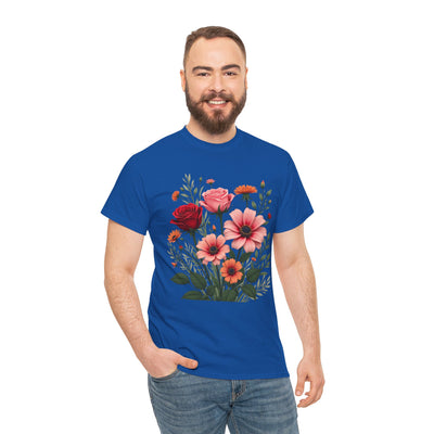 Wildflowers and Pink & Red Roses, Graphic T-Shirts for Women, Floral Shirt, Womens Short Sleeve, Ladies Graphic Tees #5133TTS