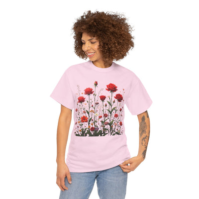Wildflowers and Red Roses, Graphic T-Shirts for Women, Floral Shirt, Womens Short Sleeve, Ladies Graphic Tees #5035TTS
