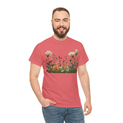 Wildflowers and White Roses, Graphic T-Shirts for Women, Floral Shirt, Womens Short Sleeve, Ladies Graphic Tees #5039TTS