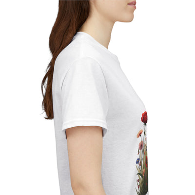 Wildflowers and Red Roses, Graphic T-Shirts for Women, Floral Shirt, Womens Short Sleeve, Ladies Graphic Tees #5032TTS
