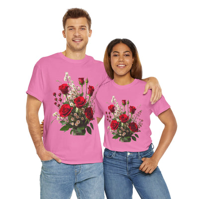Wildflowers and Red Roses, Graphic T-Shirts for Women, Floral Shirt, Womens Short Sleeve, Ladies Graphic Tees #5130TTS