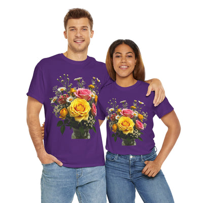 Wildflowers and Pink & Yellow Roses, Graphic T-Shirts for Women, Floral Shirt, Womens Short Sleeve, Ladies Graphic Tees #5143TTS