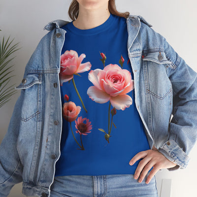 Wildflowers and Pink Roses, Graphic T-Shirts for Women, Floral Shirt, Womens Short Sleeve, Ladies Graphic Tees #5019TTS