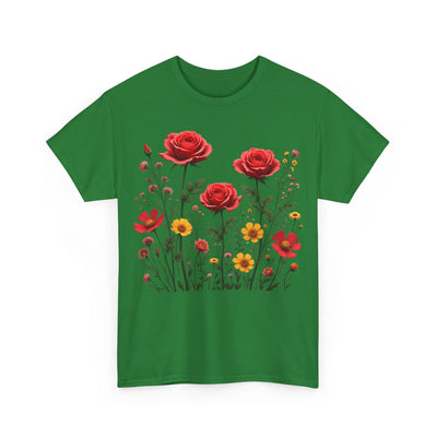 Wildflowers and Red Roses, Graphic T-Shirts for Women, Floral Shirt, Womens Short Sleeve, Ladies Graphic Tees #5034TTS