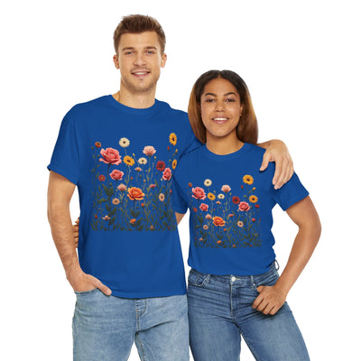 Wildflowers and Pink Roses, Graphic T-Shirts for Women, Floral Shirt, Womens Short Sleeve, Ladies Graphic Tees #5023TTS
