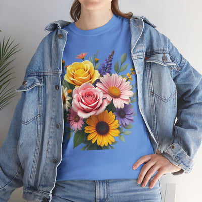 Wildflowers and Pink & Yellow Roses, Graphic T-Shirts for Women, Floral Shirt, Womens Short Sleeve, Ladies Graphic Tees #5145TTS