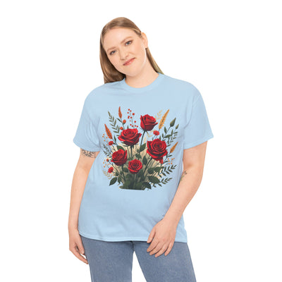 Wildflowers and Red Roses, Graphic T-Shirts for Women, Floral Shirt, Womens Short Sleeve, Ladies Graphic Tees #5129TTS
