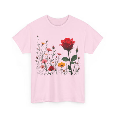 Wildflowers and a Red Rose, Graphic T-Shirts for Women, Floral Shirt, Womens Short Sleeve, Ladies Graphic Tees #5006TTS