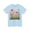 Wildflowers and Orange Roses, Graphic T-Shirts for Women, Floral Shirt, Womens Short Sleeve, Ladies Graphic Tees #5045TTS