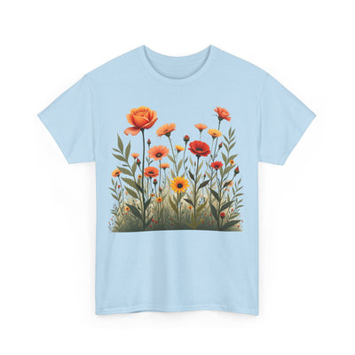 Wildflowers and Orange Roses, Graphic T-Shirts for Women, Floral Shirt, Womens Short Sleeve, Ladies Graphic Tees #5045TTS