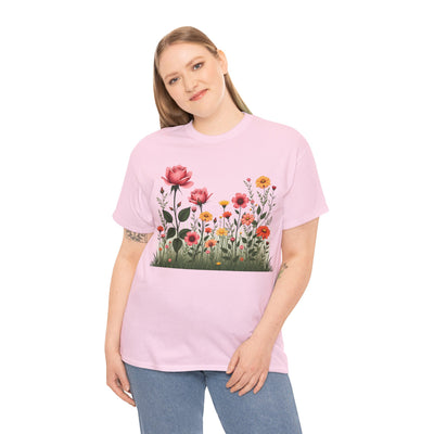 Wildflowers and Pink Roses, Graphic T-Shirts for Women, Floral Shirt, Womens Short Sleeve, Ladies Graphic Tees #5020TTS