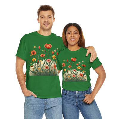Wildflowers and Orange Roses, Graphic T-Shirts for Women, Floral Shirt, Womens Short Sleeve, Ladies Graphic Tees #5047TTS