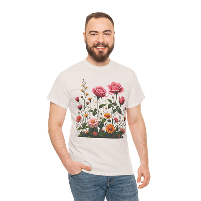 Wildflowers and Pink Roses, Graphic T-Shirts for Women, Floral Shirt, Womens Short Sleeve, Ladies Graphic Tees #5013TTS