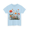 Wildflowers and Orange Roses, Graphic T-Shirts for Women, Floral Shirt, Womens Short Sleeve, Ladies Graphic Tees #5046TTS