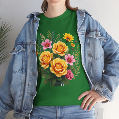 Wildflowers and Yellow Roses, Graphic T-Shirts for Women, Floral Shirt, Womens Short Sleeve, Ladies Graphic Tees #5135TTS
