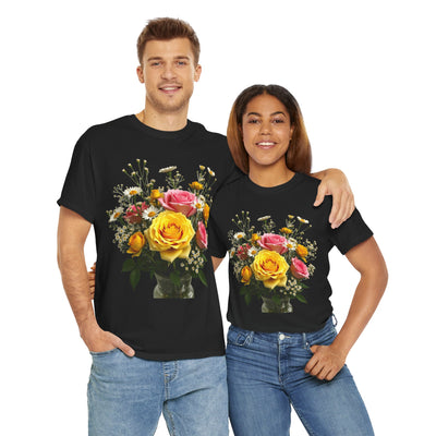 Wildflowers and Pink & Yellow Roses, Graphic T-Shirts for Women, Floral Shirt, Womens Short Sleeve, Ladies Graphic Tees #5143TTS