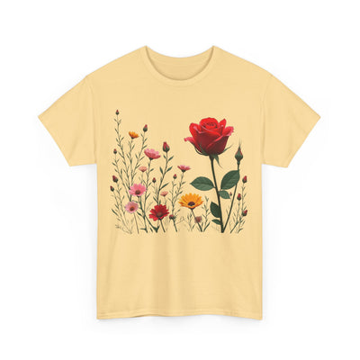 Wildflowers and a Red Rose, Graphic T-Shirts for Women, Floral Shirt, Womens Short Sleeve, Ladies Graphic Tees #5006TTS