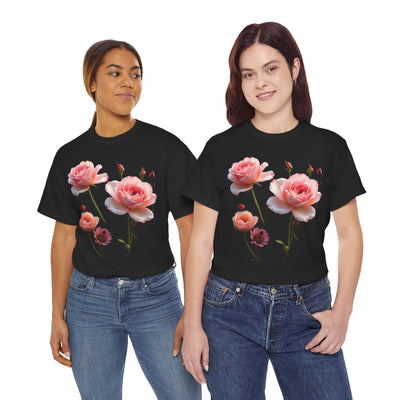 Wildflowers and Pink Roses, Graphic T-Shirts for Women, Floral Shirt, Womens Short Sleeve, Ladies Graphic Tees #5019TTS