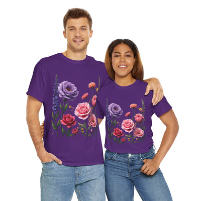 Wildflowers and Pink/Violet Roses, Graphic T-Shirts for Women, Floral Shirt, Womens Short Sleeve, Ladies Graphic Tees #5100TTS