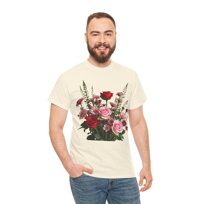 Wildflowers and Red & Pink Roses, Graphic T-Shirts for Women, Floral Shirt, Womens Short Sleeve, Ladies Graphic Tees #5132TTS