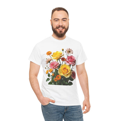 Wildflowers and Pink & Yellow Roses, Graphic T-Shirts for Women, Floral Shirt, Womens Short Sleeve, Ladies Graphic Tees #5148TTS