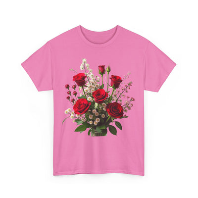 Wildflowers and Red Roses, Graphic T-Shirts for Women, Floral Shirt, Womens Short Sleeve, Ladies Graphic Tees #5130TTS
