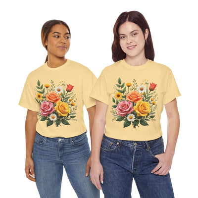 Wildflowers and Pink & Yellow Roses, Graphic T-Shirts for Women, Floral Shirt, Womens Short Sleeve, Ladies Graphic Tees #5144TTS