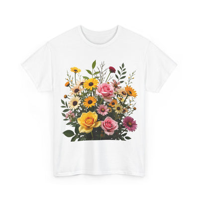 Wildflowers and Pink & Yellow Roses, Graphic T-Shirts for Women, Floral Shirt, Womens Short Sleeve, Ladies Graphic Tees #5150TTS