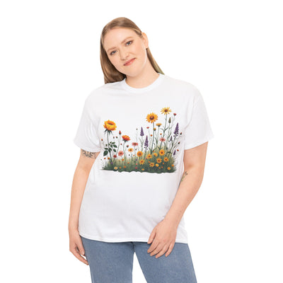 Wildflowers and Yellow Roses, Graphic T-Shirts for Women, Floral Shirt, Womens Short Sleeve, Ladies Graphic Tees #5028TTS