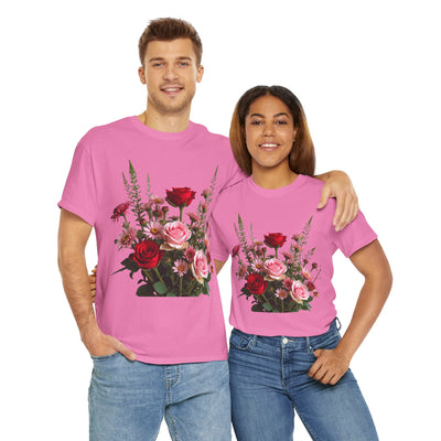 Wildflowers and Red & Pink Roses, Graphic T-Shirts for Women, Floral Shirt, Womens Short Sleeve, Ladies Graphic Tees #5132TTS