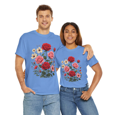 Wildflowers and Pink & Red Roses, Graphic T-Shirts for Women, Floral Shirt, Womens Short Sleeve, Ladies Graphic Tees #5134TTS