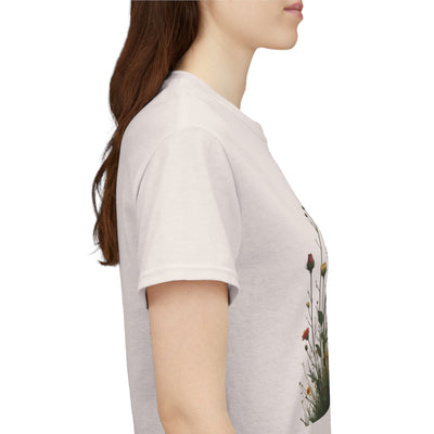 Wildflowers and White Roses, Graphic T-Shirts for Women, Floral Shirt, Womens Short Sleeve, Ladies Graphic Tees #5041TTS