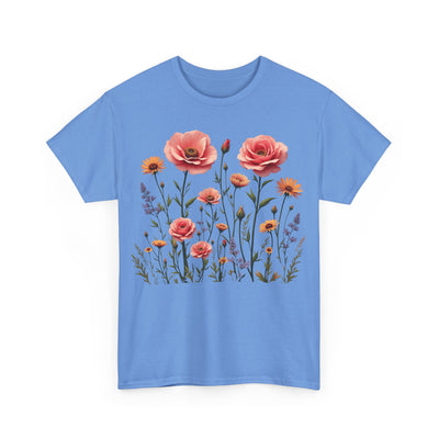 Wildflowers and Pink Roses, Graphic T-Shirts for Women, Floral Shirt, Womens Short Sleeve, Ladies Graphic Tees #5015TTS