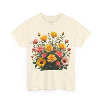 Wildflowers and Pink & Yellow Roses, Graphic T-Shirts for Women, Floral Shirt, Womens Short Sleeve, Ladies Graphic Tees #5141TTS