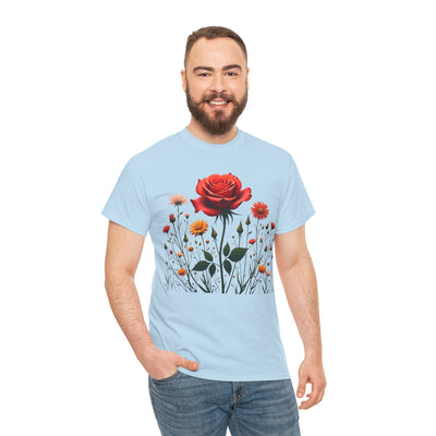 Wildflowers and a Red Rose, Graphic T-Shirts for Women, Floral Shirt, Womens Short Sleeve, Ladies Graphic Tees #5007TTS