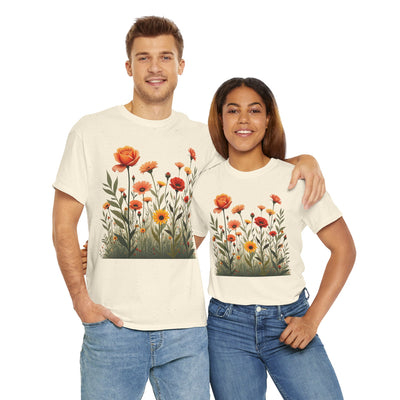 Wildflowers and Orange Roses, Graphic T-Shirts for Women, Floral Shirt, Womens Short Sleeve, Ladies Graphic Tees #5045TTS