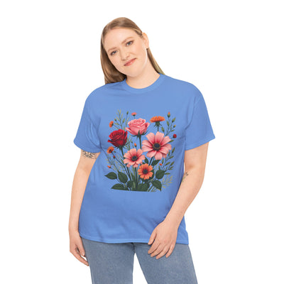 Wildflowers and Pink & Red Roses, Graphic T-Shirts for Women, Floral Shirt, Womens Short Sleeve, Ladies Graphic Tees #5133TTS