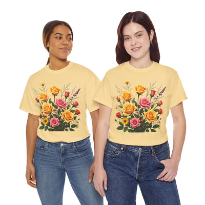 Wildflowers and Pink & Yellow Roses, Graphic T-Shirts for Women, Floral Shirt, Womens Short Sleeve, Ladies Graphic Tees #5142TTS