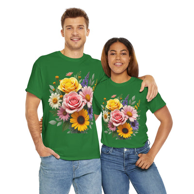 Wildflowers and Pink & Yellow Roses, Graphic T-Shirts for Women, Floral Shirt, Womens Short Sleeve, Ladies Graphic Tees #5145TTS