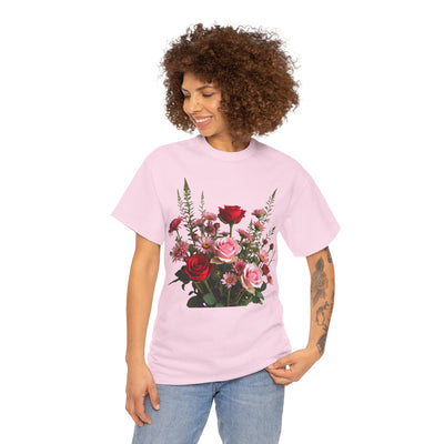 Wildflowers and Red & Pink Roses, Graphic T-Shirts for Women, Floral Shirt, Womens Short Sleeve, Ladies Graphic Tees #5132TTS