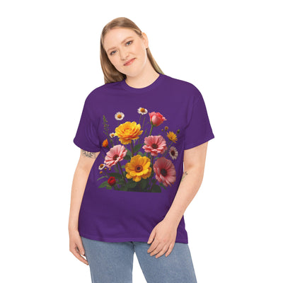 Wildflowers and Pink & Yellow Roses, Graphic T-Shirts for Women, Floral Shirt, Womens Short Sleeve, Ladies Graphic Tees #5147TTS