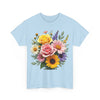 Wildflowers and Pink & Yellow Roses, Graphic T-Shirts for Women, Floral Shirt, Womens Short Sleeve, Ladies Graphic Tees #5145TTS