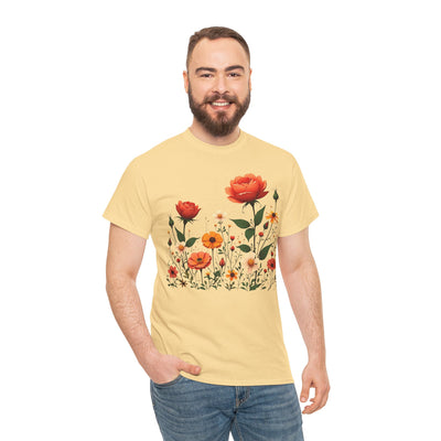 Wildflowers and Orange Roses, Graphic T-Shirts for Women, Floral Shirt, Womens Short Sleeve, Ladies Graphic Tees #5043TTS