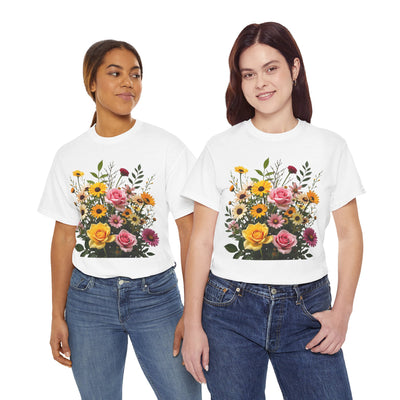 Wildflowers and Pink & Yellow Roses, Graphic T-Shirts for Women, Floral Shirt, Womens Short Sleeve, Ladies Graphic Tees #5150TTS
